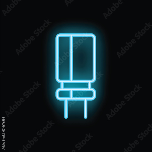 Blue neon sign showing a capacitor electronic component on black background