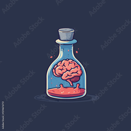Brain in bottle flat vector design