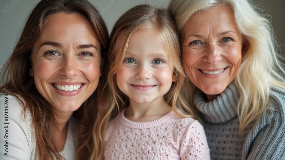 Three smiling women of different ages representing three generations Three smiling women of different ages representing three generations