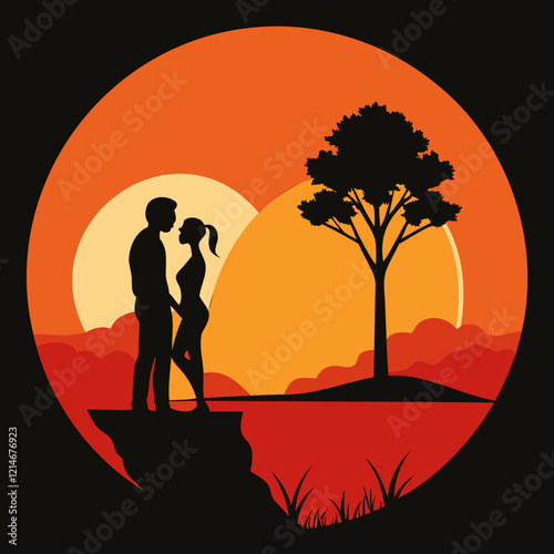 Romantic Love at Sunset Silhouette High-Quality Vector Illustration