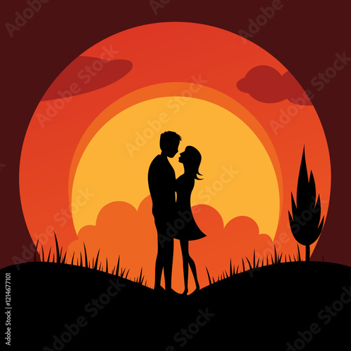 High-Quality Love at Sunset Silhouette Vector Illustration for Romantic Designs