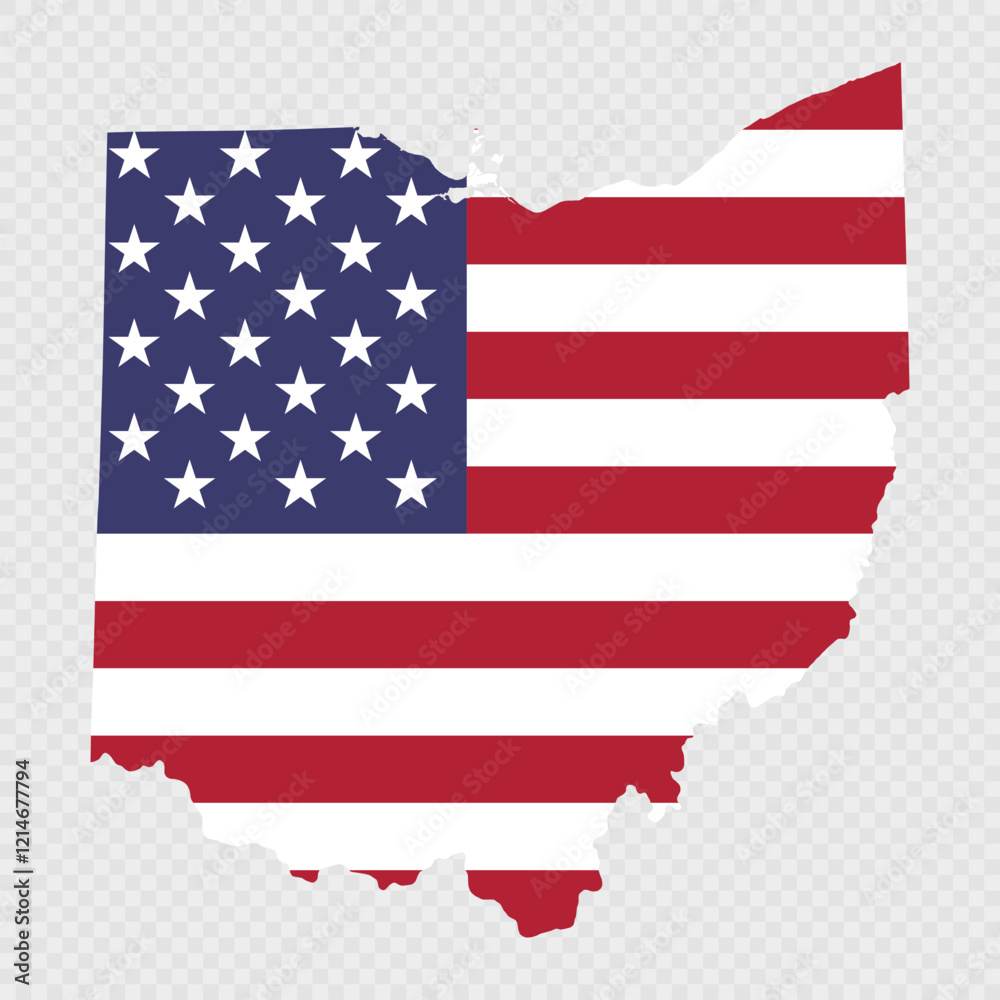 Ohio state map with American national flag. Ohio state map with American national flag.