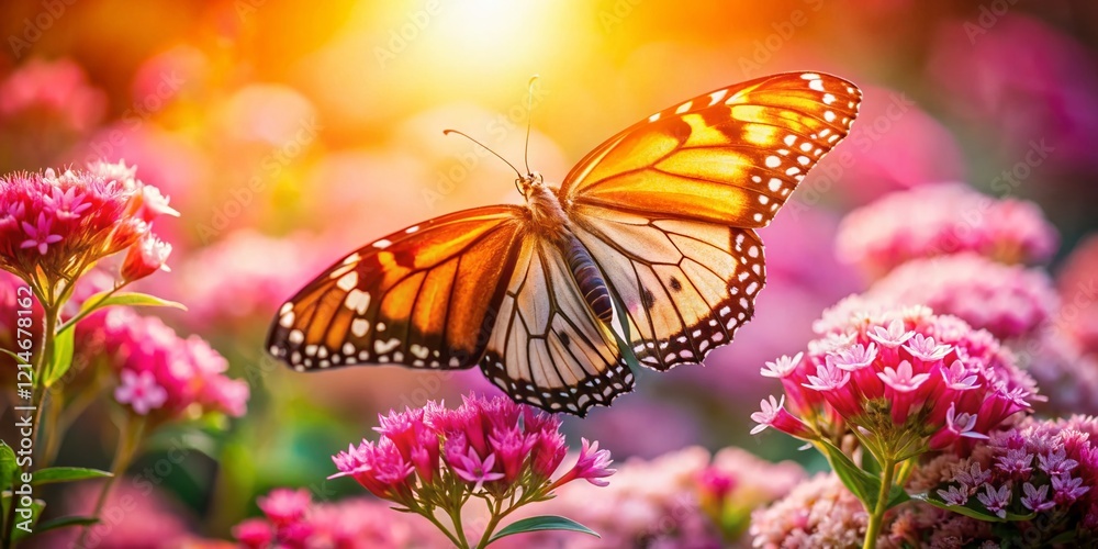 Fototapeta premium Summer Butterfly on Pink Flowers - Closeup Macro Photography