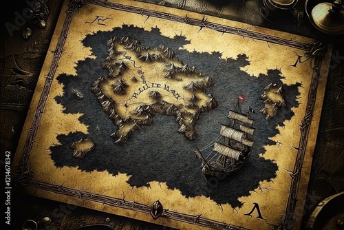 An illustrated treasure map showcasing hidden loot with nautical elements.