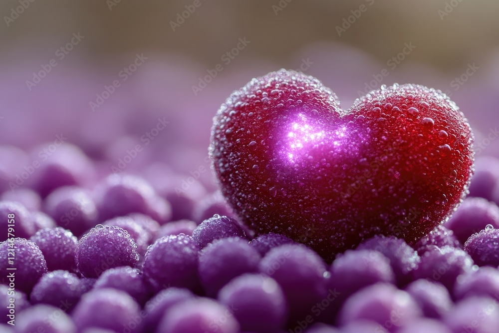 Fototapeta premium A red heart surrounded by small purple balls