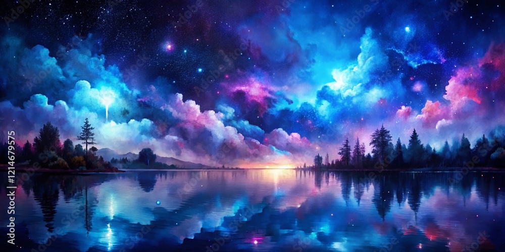 Obraz premium Abstract Watercolor Night Background: Stains, Splashes & Dark Hues