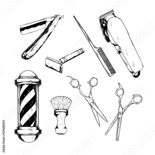 vector line art drawing set collection of hair shaver