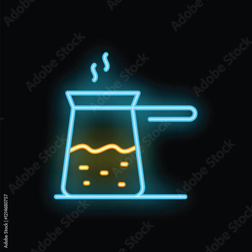 Neon sign of cezve with hot coffee making coffee for breakfast