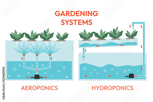  How the Aquaponics and  aeroponics systems works. Growing plants in the greenhouse. Laboratory aquaculture cultivation. Hydroponics, aeroponics, aquaponics. Smart farm concept.
