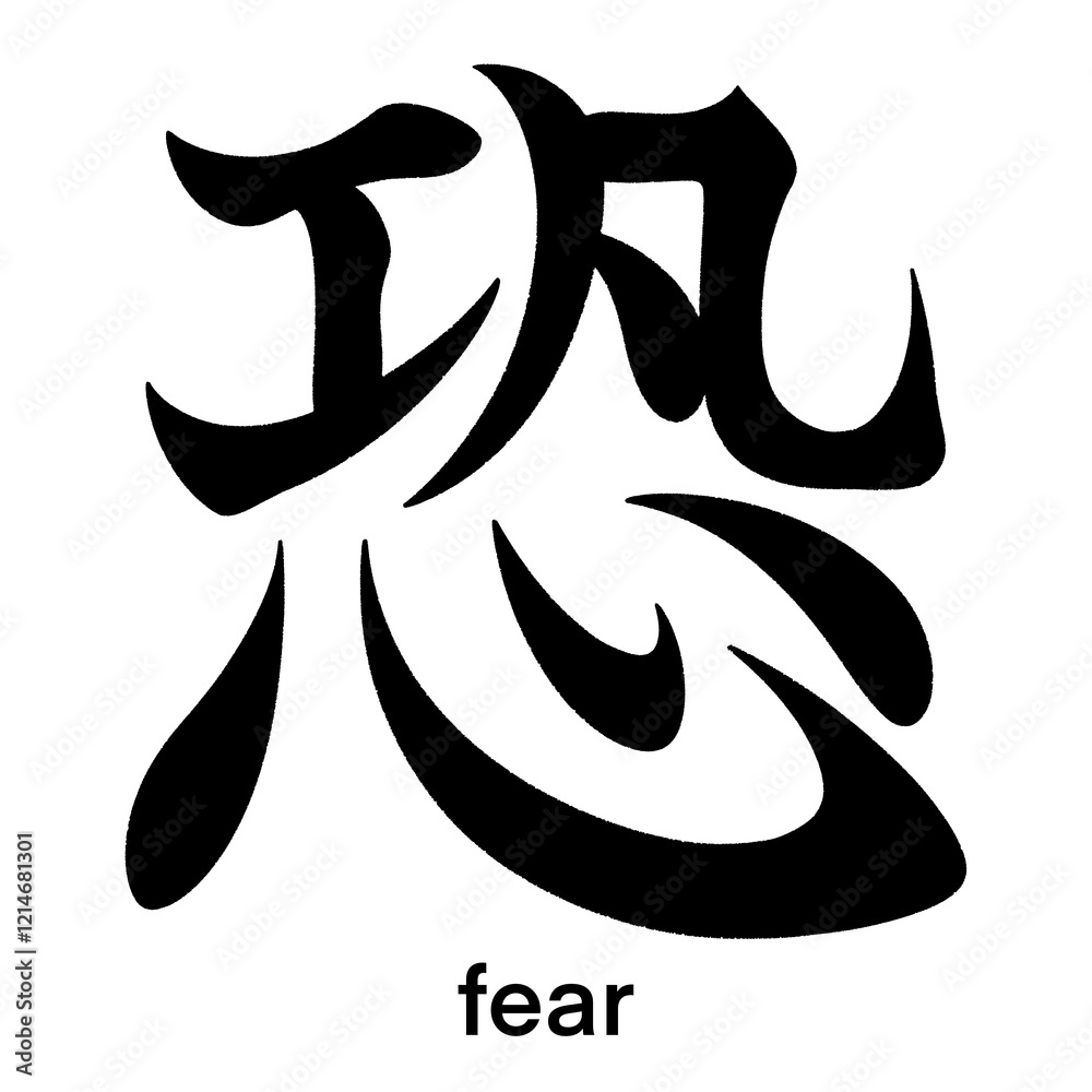 Pictorial Japanese kanji character for fear isolated on transparent background, calligraphy art, tattoo idea Pictorial Japanese kanji character for fear isolated on transparent background, calligraphy art, tattoo idea