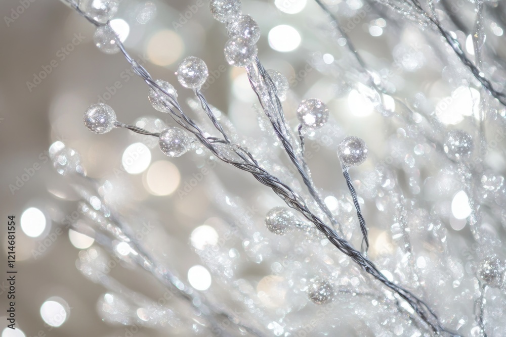 Fototapeta premium Close-up shot of frosty tree branches with icy crystals and morning dew