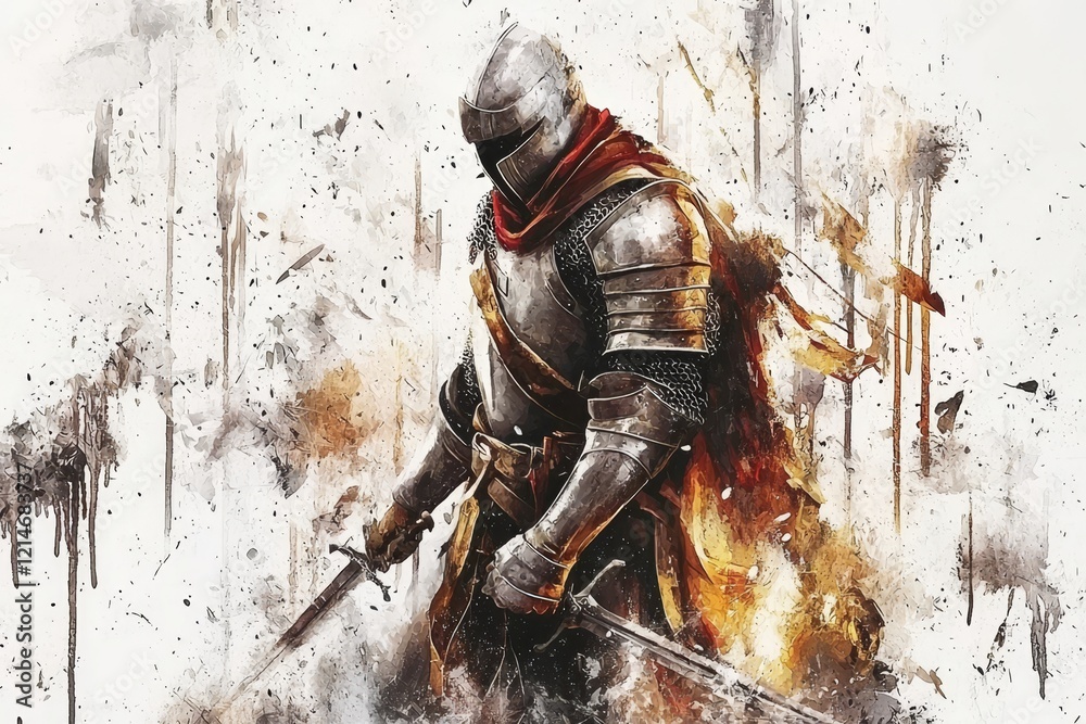 Illustration of a heroic medieval knight on a bright background. Illustration of a heroic medieval knight on a bright background.
