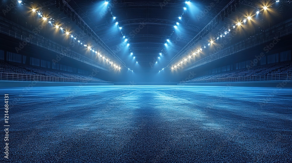Fototapeta premium Dynamic and Vibrant Cheerleading Performance Arena with Tumbling Mat and Bright Lights Ready for Energetic Sports Event or Competition