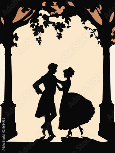 18th century gentleman and lady silhouette, loving couple silhouette, aristocrats silhouette, retro, 19th century couple silhouette0