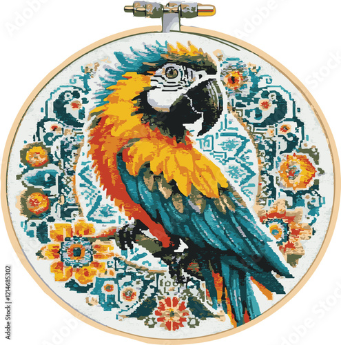 Beautiful-parrot Cross Stitch Pattern vector illustration 11