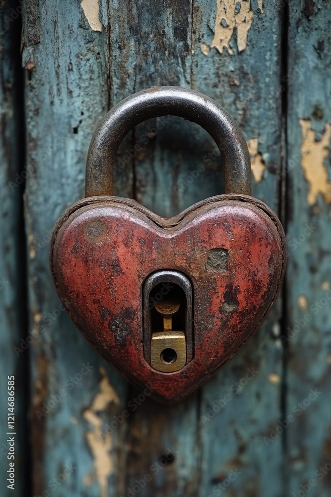 A heart-shaped padlock on a wooden door, perfect for romantic or whimsical scenes A heart-shaped padlock on a wooden door, perfect for romantic or whimsical scenes