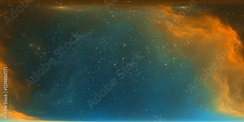 Obraz na płótnie 360 degree space nebula. Giant interstellar cloud with stars, equirectangular projection, environment map. Spherical panorama. 3d illustration w salonie