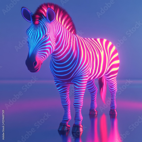 A zebra with its stripes replaced by neon lines  photo