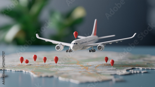 airplane with a map for destination travel concept