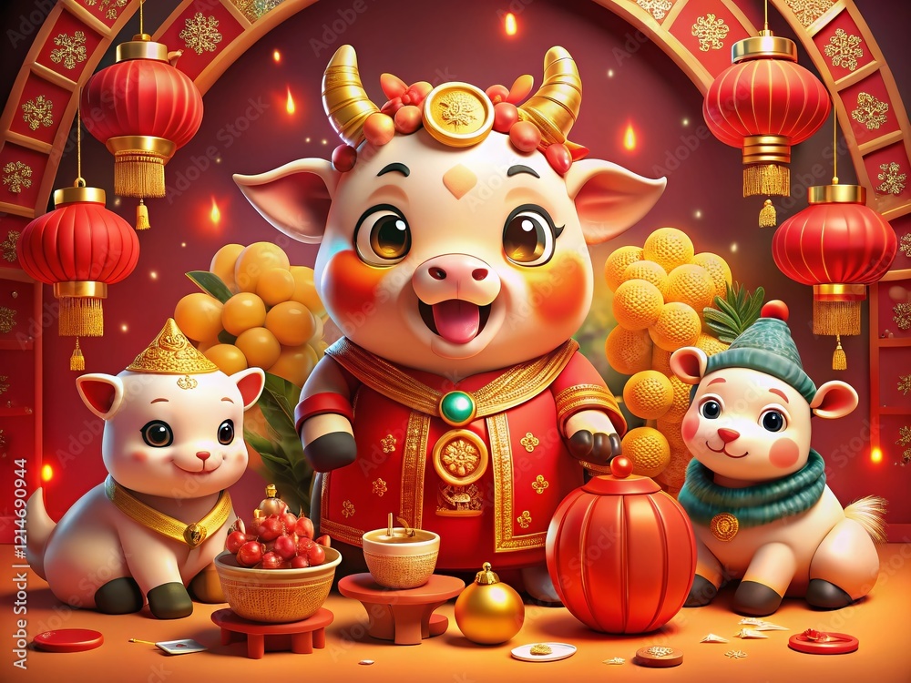 Fototapeta premium Adorable Chinese Zodiac Animals: Cute New Year Mascots – Stock Photo Collection