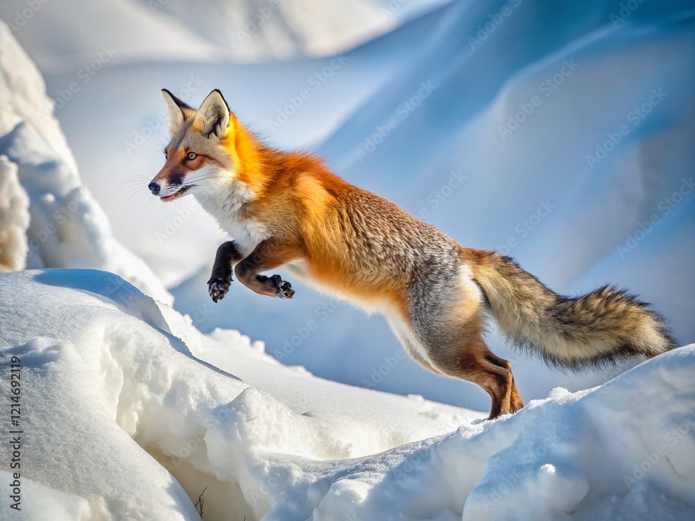 Obraz premium Surreal Fox Hunt: Camouflage in Winter Snowdrift - Generative AI Photography