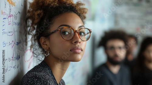  Activists engaged in a boycott planning meeting, brainstorming ideas and writing slogans on a whiteboard, with focused expressions reflecting commitment and unity for their cause.