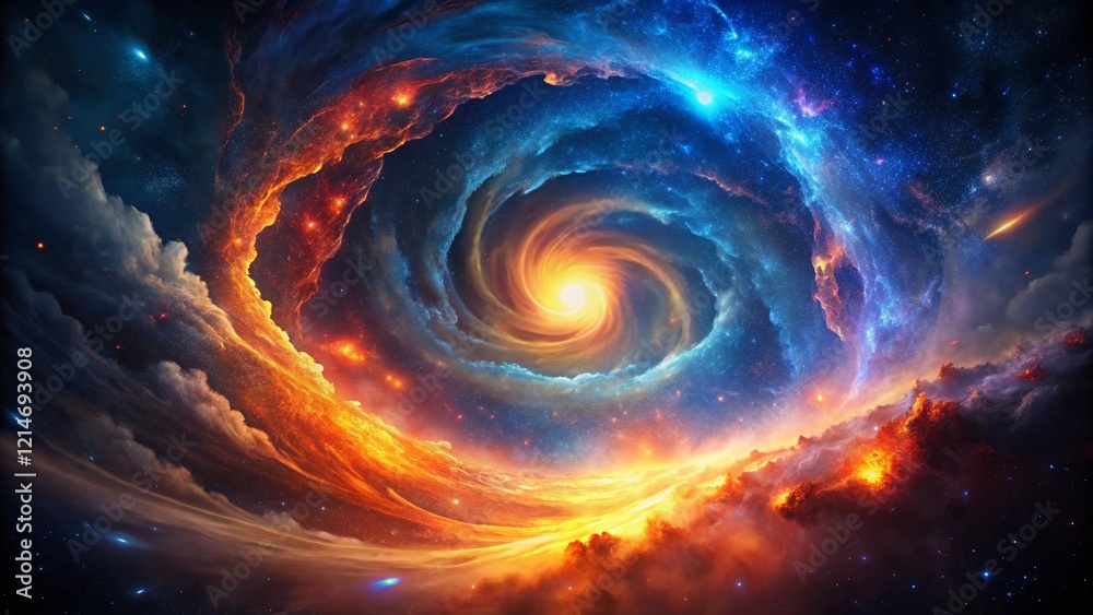 Celestial Dance: Fire and Ice Nebula Silhouette in Deep Space Celestial Dance: Fire and Ice Nebula Silhouette in Deep Space