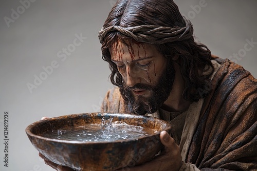Christ holding a bowl of water for baptism or worship