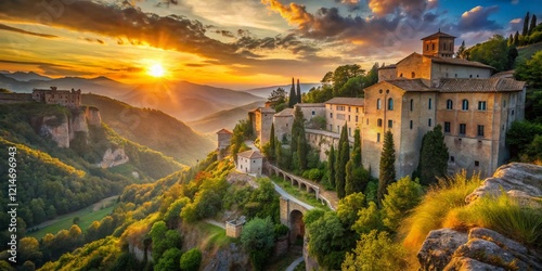 Surreal Monastery Landscape: Subiaco, Italy - Benedictine Abbey in Dreamlike Setting photo