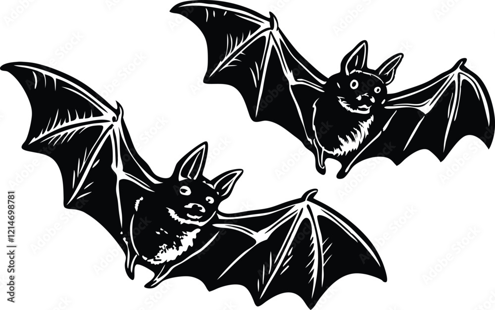 A close-up of the small bat Isolated on a white background vector art illustration 