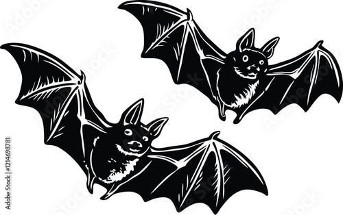 A close-up of the small bat Isolated on a white background vector art illustration 