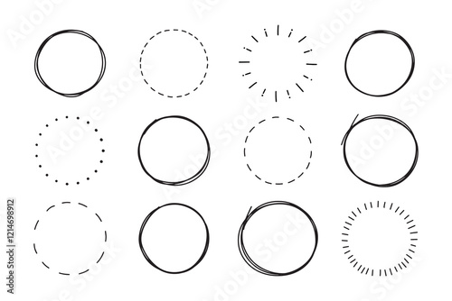 Hand drawn doodle circle highlight set. Vector marker circular lines, collection sketch circles for design.