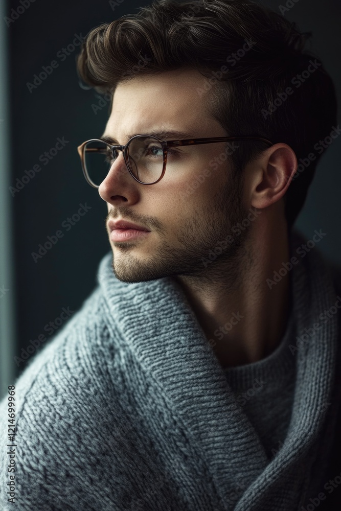 Obraz premium A person wearing glasses and a gray sweater
