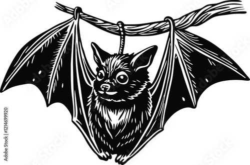 A close-up of the small bat Isolated on a white background vector art illustration 