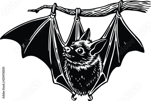 A close-up of the small bat Isolated on a white background vector art illustration 