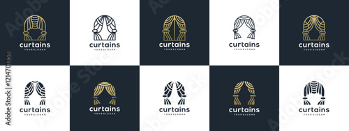 Collection of Curtain logo designs. Luxury curtain logo design vector icon.