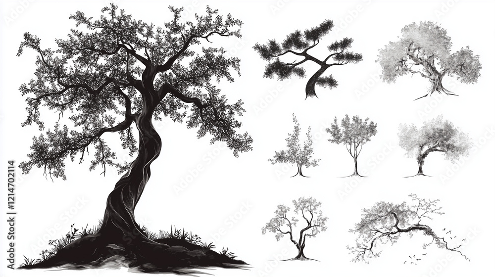 Fototapeta 200 detailed, different tree vectors