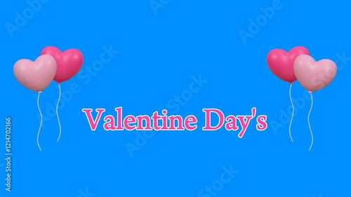 Happy valentine day's card with balloons. Valentine day's text animation on blue background. 