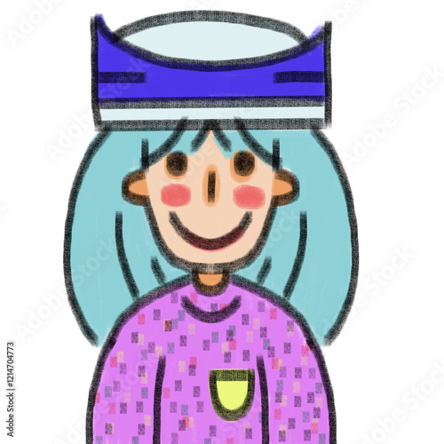 child with a book illustration of a girl woman hat both 