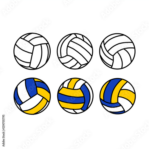 Set of Volleyballs. Vector illustration. Classic and modern volleyballs for competitions and beach volleyball.