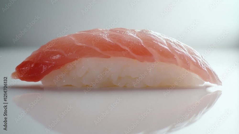 Fresh sushi piece on a reflective surface. Fresh sushi piece on a reflective surface.