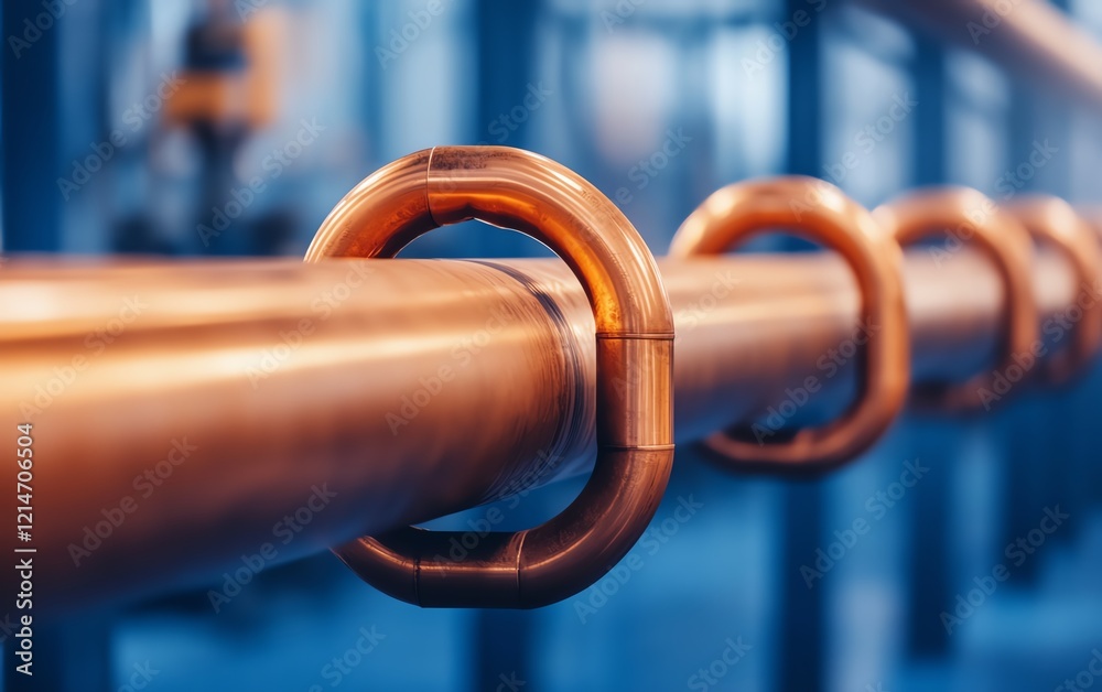 Close-up of copper pipes and rings. Close-up of copper pipes and rings.