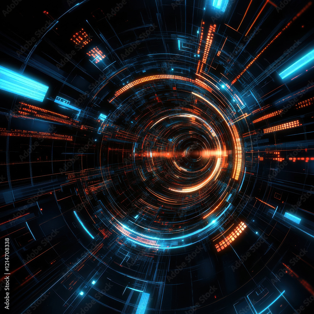 Fototapeta premium Abstract technology background with glowing lines and circles
