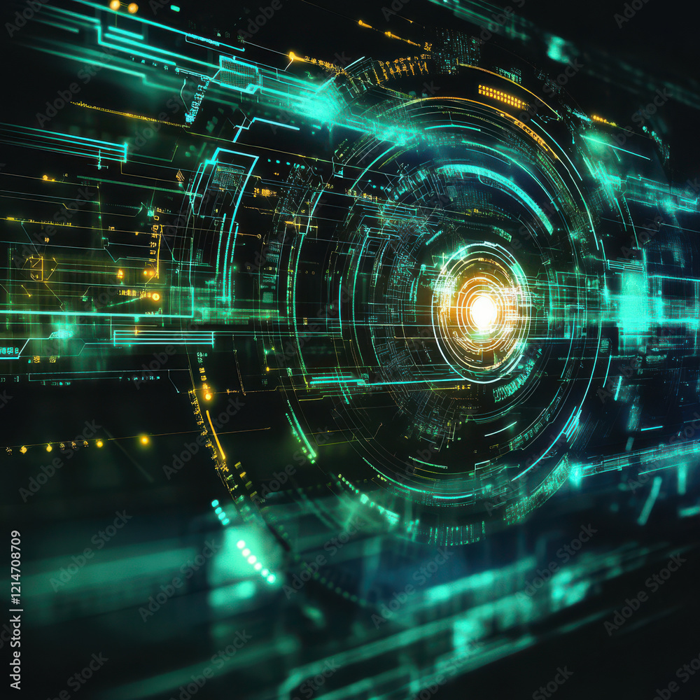 Obraz premium Abstract technology background with glowing lines and circles