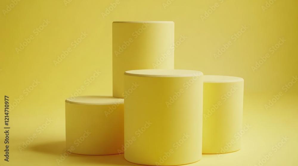 Pastel Yellow Cylinders Minimalist Product Display Stand Pastel Yellow Cylinders Minimalist Product Display Stand