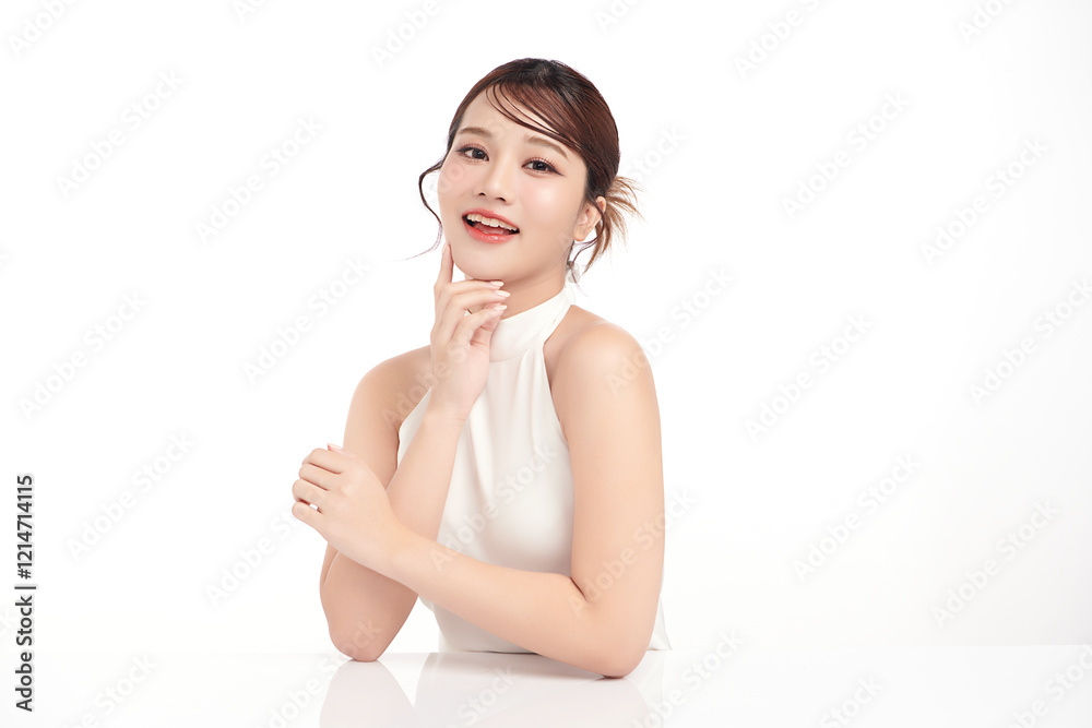 Beautiful young asian woman with clean fresh skin on white background, Face care, Facial treatment, Cosmetology, beauty and spa, Asian women portrait. Beautiful young asian woman with clean fresh skin on white background, Face care, Facial treatment, Cosmetology, beauty and spa, Asian women portrait.