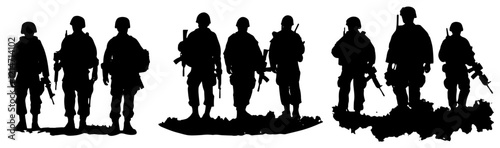 group of soldiers walking in black silhouette design