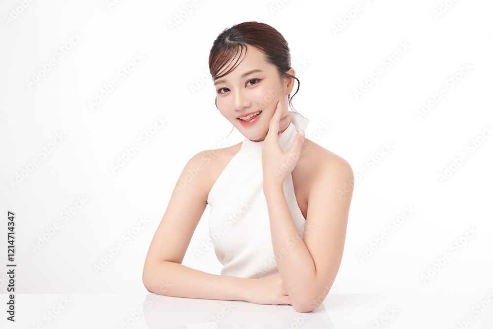 Beautiful young asian woman with clean fresh skin on white background, Face care, Facial treatment, Cosmetology, beauty and spa, Asian women portrait. Beautiful young asian woman with clean fresh skin on white background, Face care, Facial treatment, Cosmetology, beauty and spa, Asian women portrait.