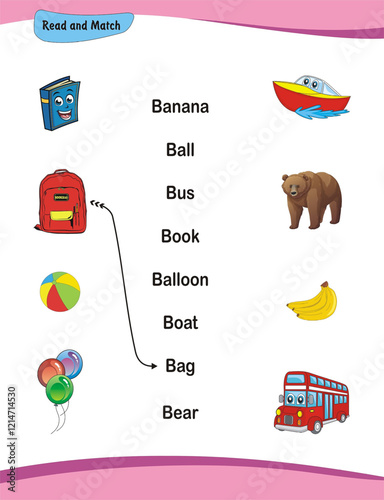 Word to picture matching worksheet for preschool children. Phonics worksheets. Rhyming words.
