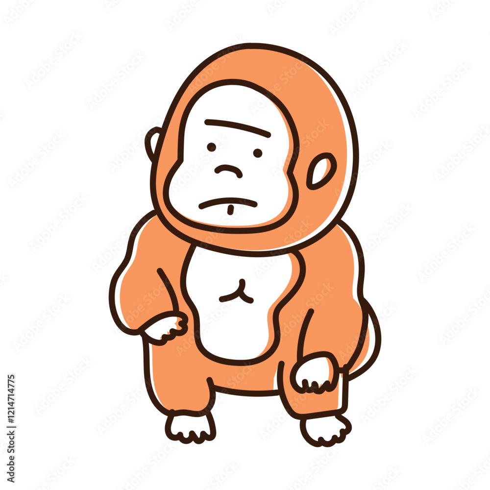 Obraz premium しゃがむ ゴリラのゆるいキャラクター